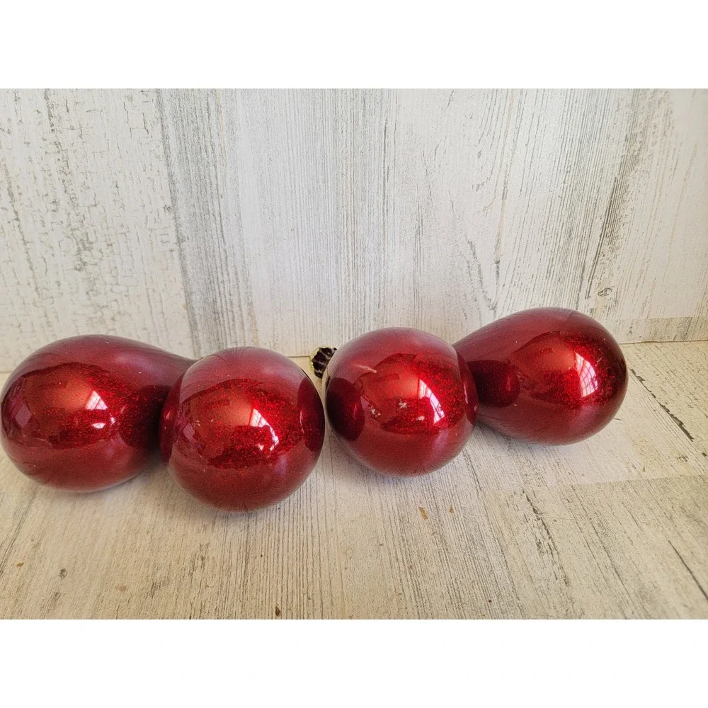Vintage dark red glitter teardrop glass ornament Xmas set unique home decor